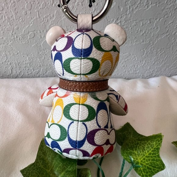 Bear Bag Charm In Rainbow Signature Canvas coach cj953 - Picture 3 of 7